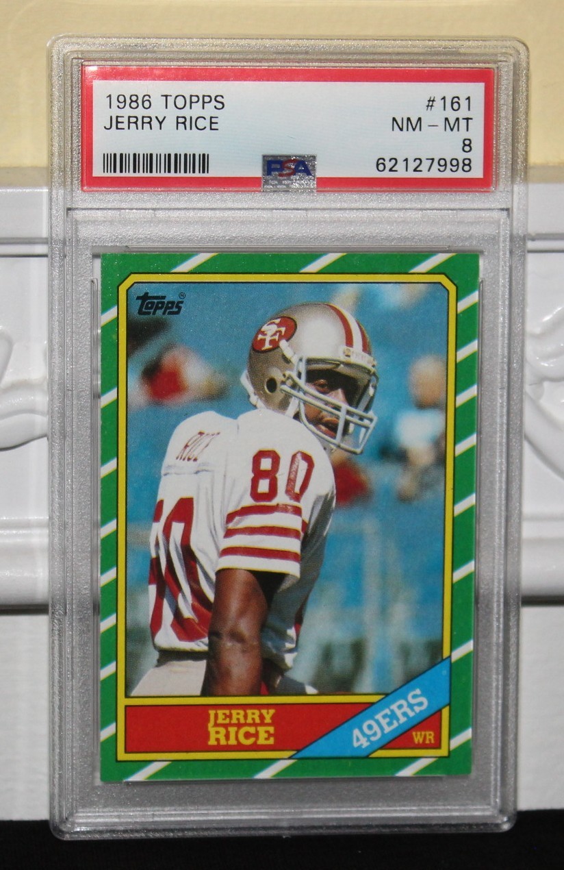 1986 Topps Football Card #161 JERRY RICE SF 49ers ROOKIE RC PSA 8 NM-MT