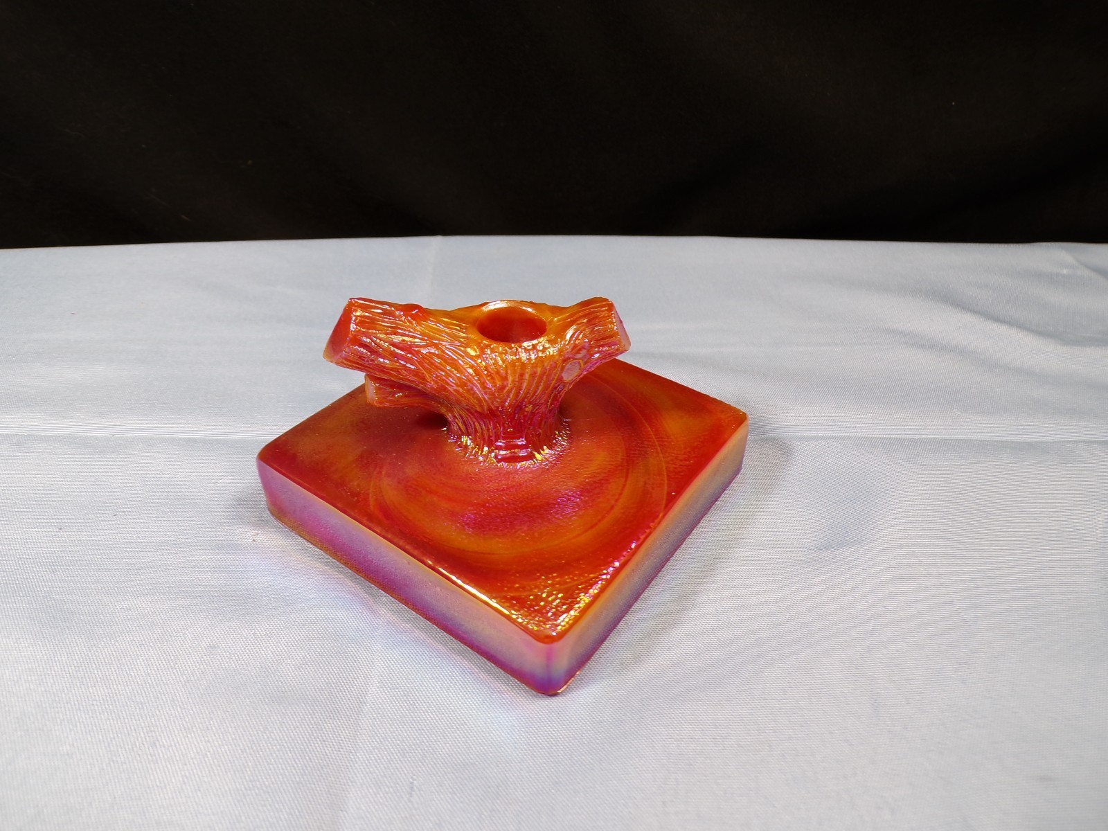 Westmoreland Summit Orange Carnival Slag Glass Bird Butterfly Branch Base GLOWS