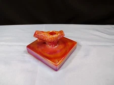 Westmoreland Summit Orange Carnival Slag Glass Bird Butterfly Branch Base GLOWS