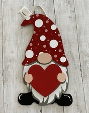 Valentine  s Day Wooden Hanging Gnome Sign Glitter Accents Heart Love 16  Tall