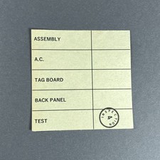 Replica inspection tag for vintage-style JTM amplifiers (1960s–70s)