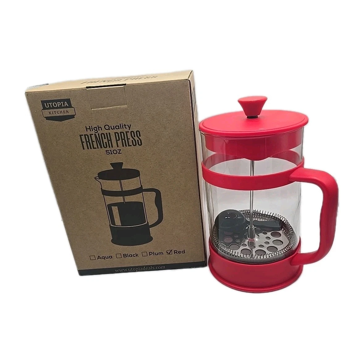 Utopia Kitchen French Press - Stainless Steel 51oz - Coffee -Red