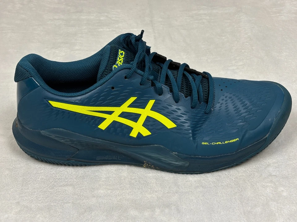 Asics Gel Challenger 14 Tennis Shoes Mens Sz 13 Teal Blue Yellow Sneakers - Image 2 of 4