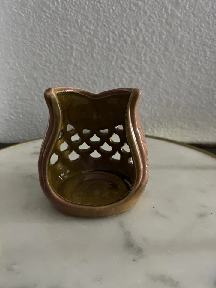 Vela de cerámica Owl Boho Shabby Chic marrón verde usada en excelente estado Foto 4 de 4