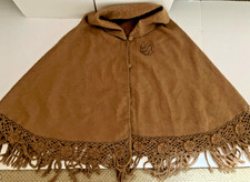 Alpaca Diana Boho Brown Cape Poncho Wrap Fringe crochet One Size