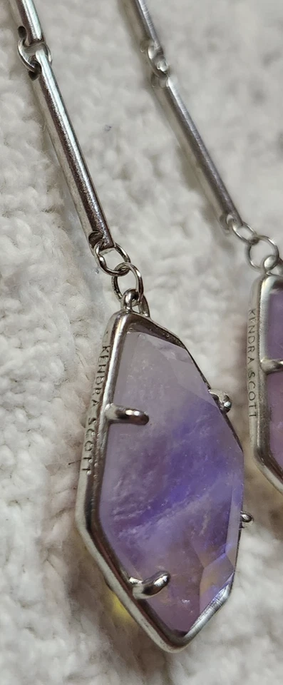 Kendra Scott Silver Charmian Stone Drop Earrings 4" Signed - Image 4 of 4