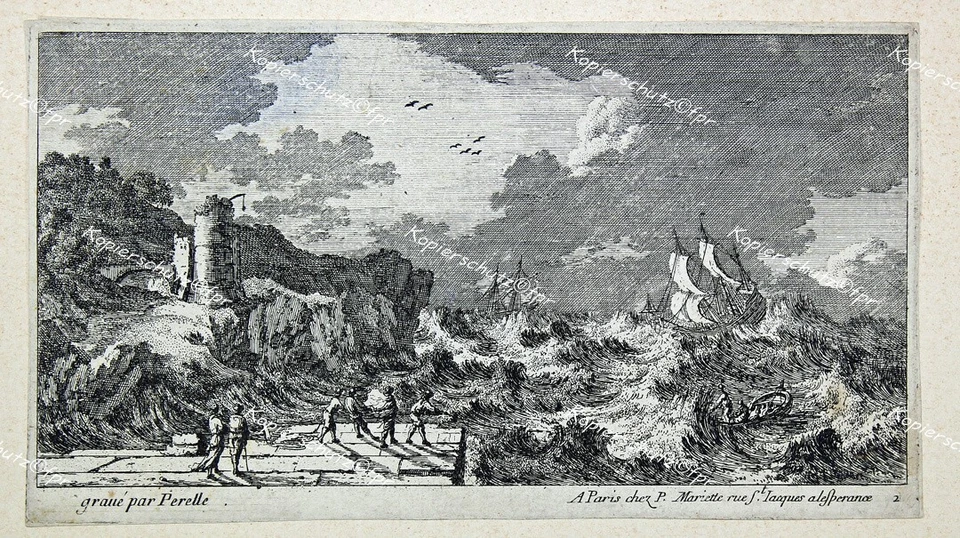 Bretagne Brest Barock Perelle Schiff Sturm Hafen Galeere Küste Seenot Frankreich - Bild 1 von 1
