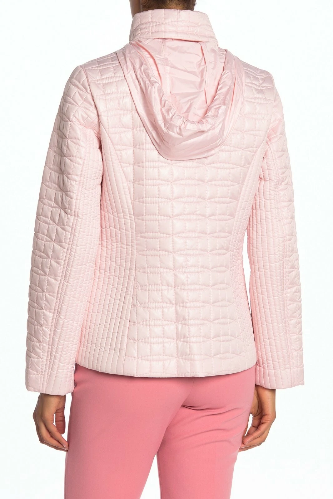 GIACCA CAPPOTTO CON CERNIERA DA DONNA KATE SPADE TRAPUNTATO CON CAPPUCCIO FODERATO ROSA PIOGGIA NUOVA CON ETICHETTE