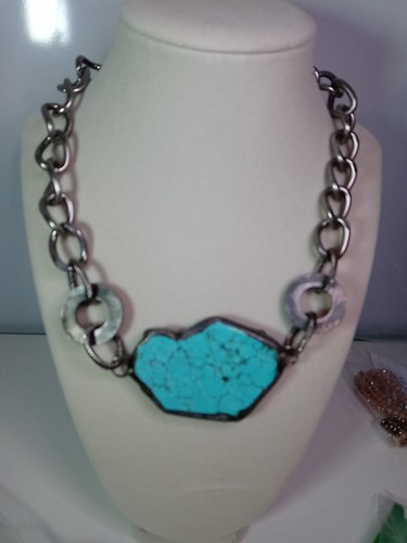Brutalist/steam Punk Style-The Brooklyn Necklace Curb Chain/Turquoise Pendant