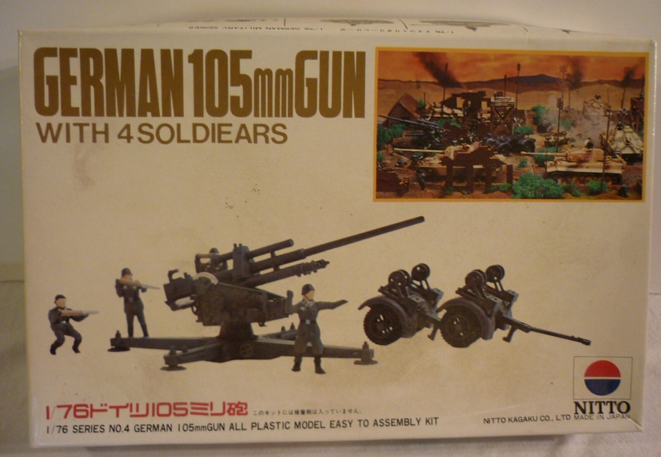 LOT OF 2 NITTO 176 MODELS GERMAN 105mm GUN WITH 4 SOLDIERS & M30 CARGO