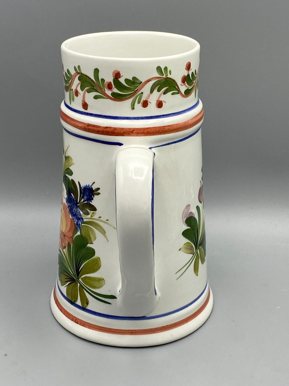 Floral Polychrome Hand Painted Pitcher Jug Flower Pot 7.25"