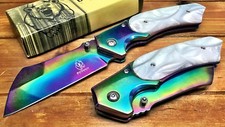 8" TACTICAL Spring Assisted Open Pocket Knife CLEAVER RAZOR FOLDING Blade RB 205