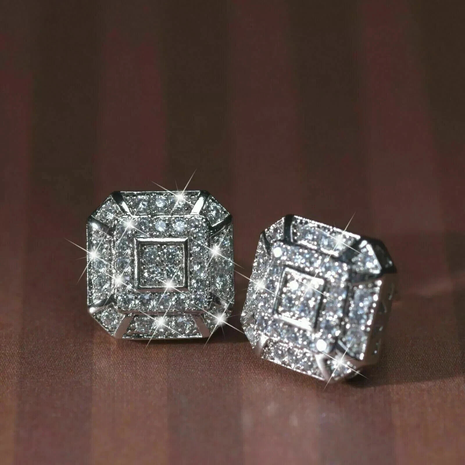 1.50 Ct Round Moissanite Halo Stud Earrings in 14K White Gold