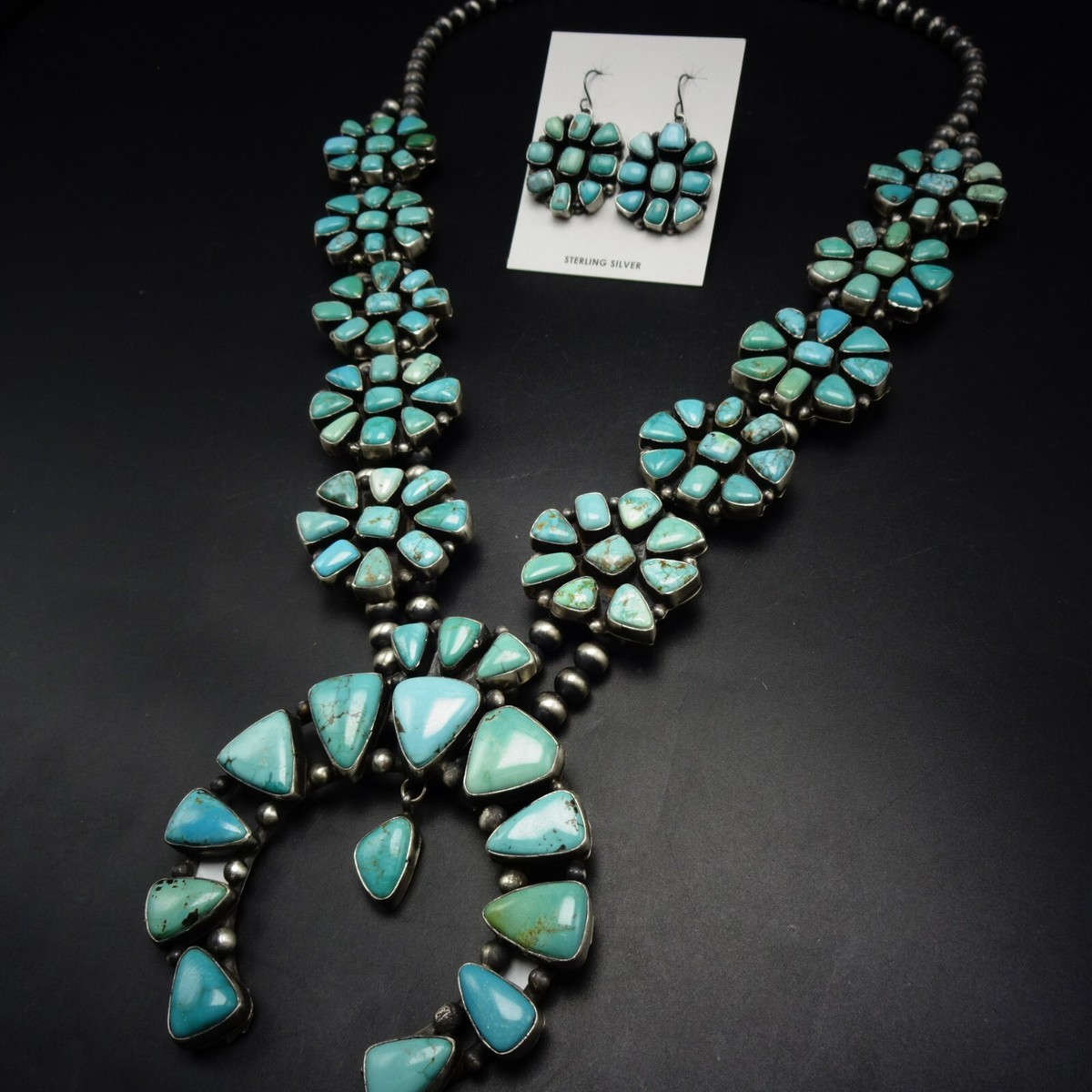 Ella Peter NAVAJO Sterling Silver TURQUOISE Squash Blossom