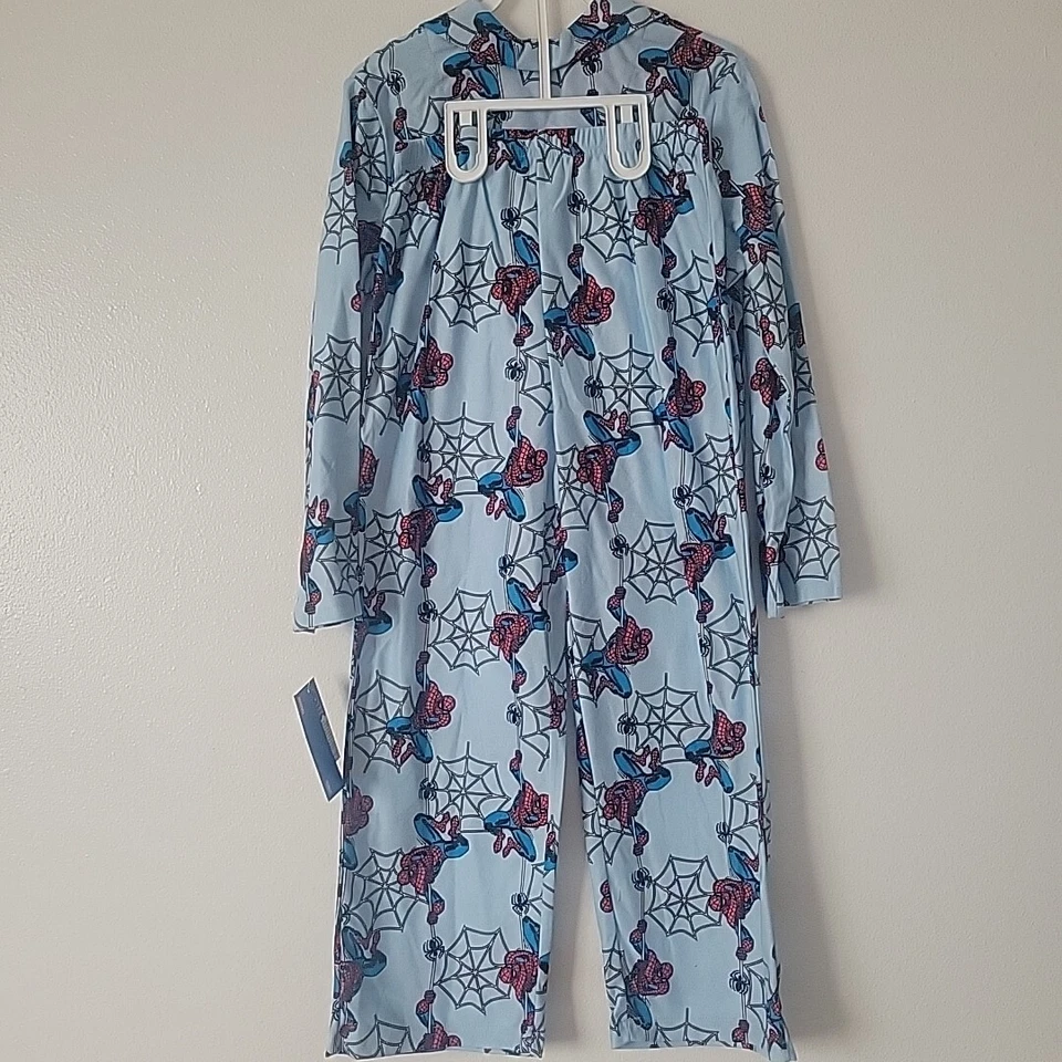 Spiderman Pajamas Pjs Boys Size 10  Winter Set Coat Shirt Button Front Blue  NWT - Image 3 of 3