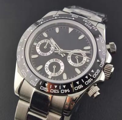 VK63 Panda Mod Chronograph Watch Black Diamond Meca Quartz Men | eBay