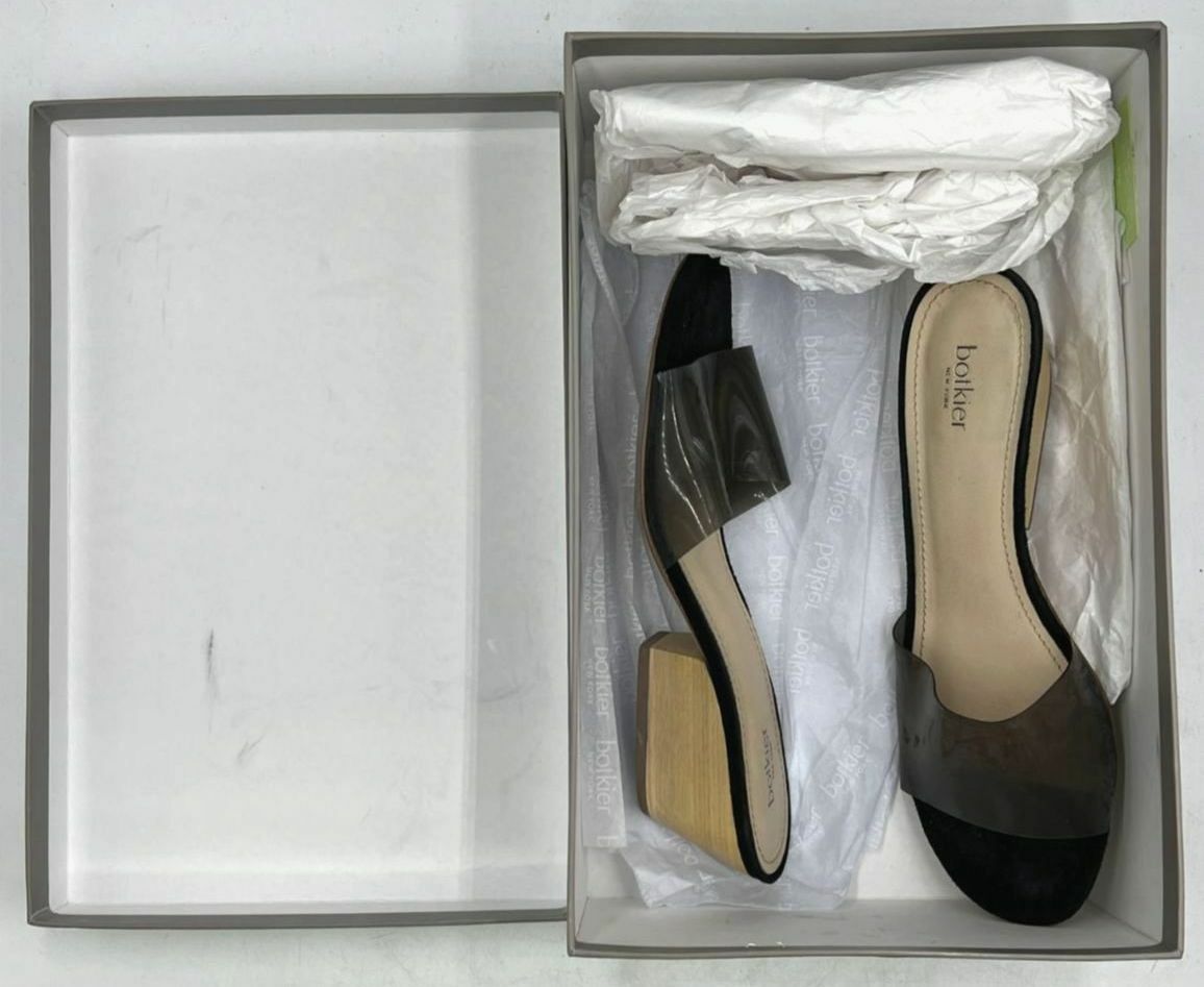 $128 Botkier Women's Black Vinyl Carlie Mule Heel Sandals Shoes Size US