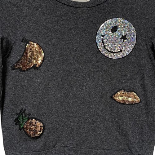 Soprano Girls Sequin Emoji Patch Gray Sweatshirt Size S 7/8 - Picture 3 of 4