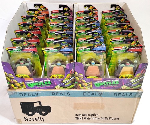 TMNT Water Grow Turtle Figures Lot of (24) w/ Display Cases, Shipping Box NEW
