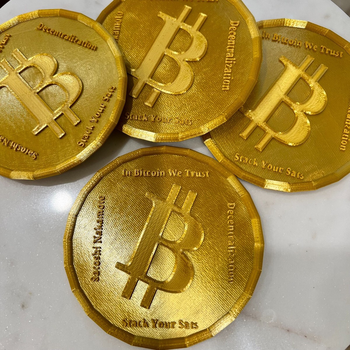 Gold Bitcoin Cryptocurrency Drink Coasters with Natural Cork 7ct - set of 7