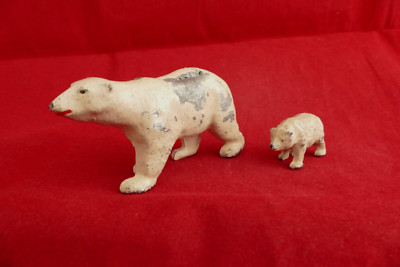 Plomb Creux BF Animaux Sauvages - Ours Assis Et 2 Oursons - Occasion - Fabriqué En France