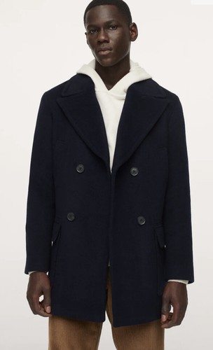 Mango MNG Man Double breasted Oversized Lapel wool coat Navy Large BNWT SOLD OUT - Picture 5 of 11