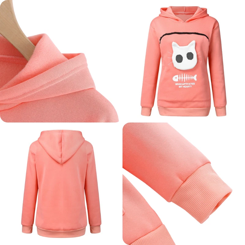 Pull à capuche chat, grande poche, sweat kangourou Femme, Homme, Fille, Garçon - Photo 3/4