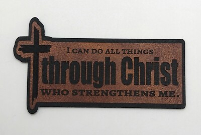 Philippians 4:13 Through Christ - Faux Leather Iron-on Patches 2''x3.5'' Brown 