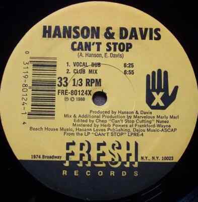 Hanson & Davis Cant Stop Vinyl Single 12inch Fresh