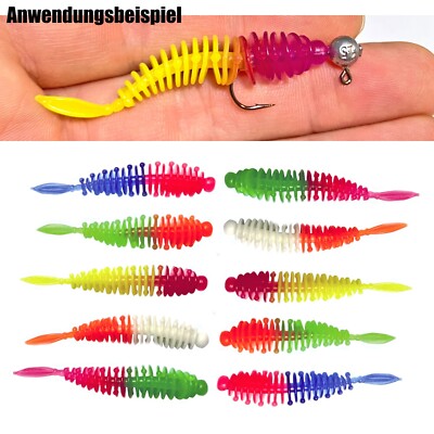 10x Forellenköder Gummiköder Set Trout Worm 5cm Trout Bait Forelle UV-Aktiv