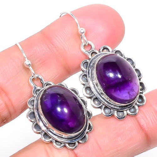 Lila Amethyst Edelstein Handarbeit 925 Sterlingsilber Designer Ohrring - 1,50"
