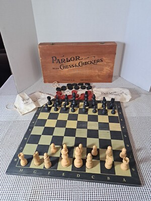 Parlor Chess & Checkers Set Wooden Box J. Pressman & Co. No 209 (Missing Pieces)