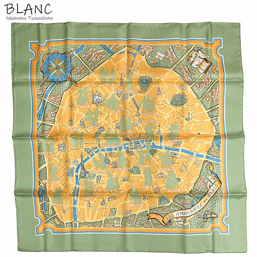 HERMES Scarf Carre 90cm LES NOUVEAUX AMOUREUX DE PARIS 100% Silk