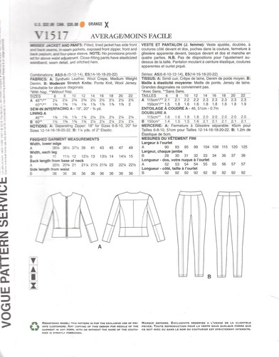 Vogue 1517 Anne Klein pattern uncut sizes 6-14 peplum jacket zip front & pants - Picture 2 of 2
