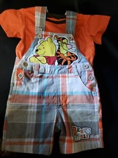 Disney Winnie the Pooh Baby Size 12 Months Unisex Shortalls Orange Striped