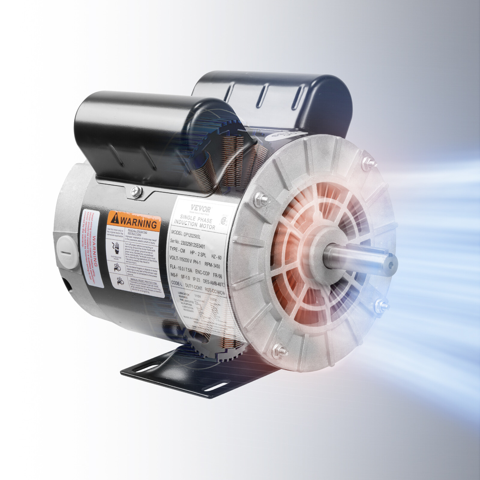 VEVOR 2 HP SPL Air Compressor Motor 115/230V 15/7.5A 56 Frame CW/CCW