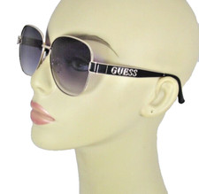 GUESS Gold Frame Aviator Sunglasses Black Enamel Logo Accented Arms GO00019-32B