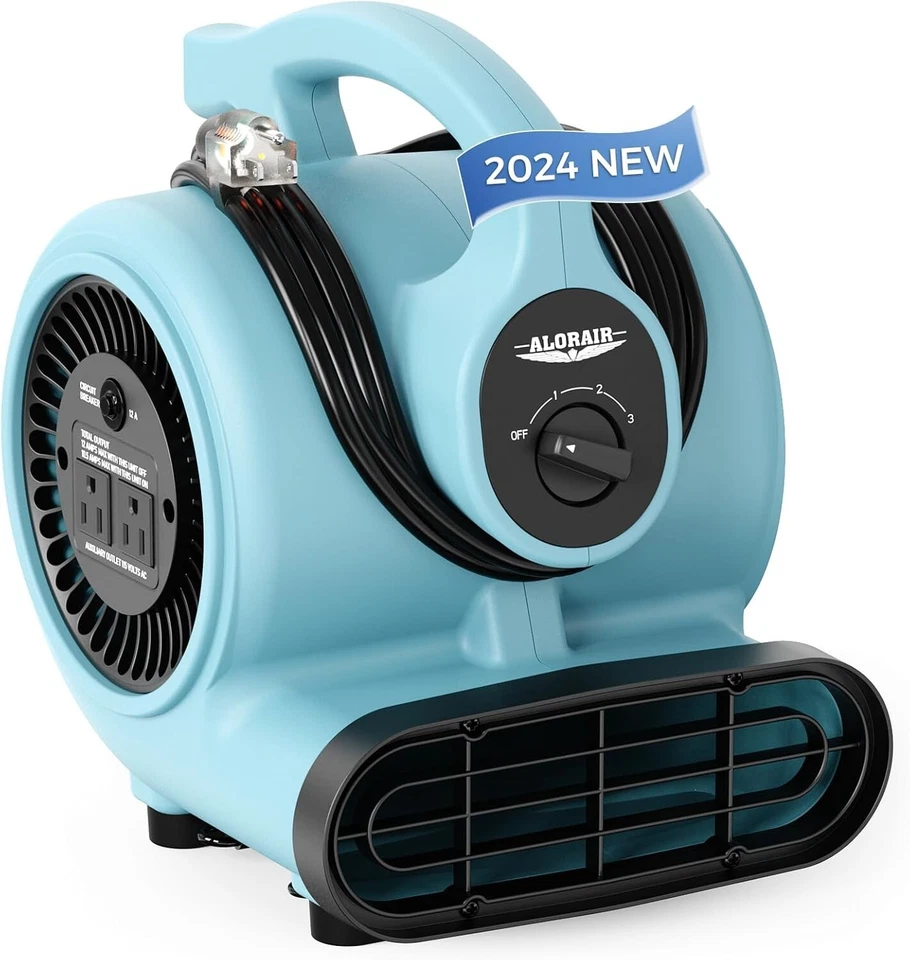 ALORAIR 4 Packs 600 CFM 3 Speed Air Mover Carpet Dryer Floor Fan Blower Blue - Image 2 of 4