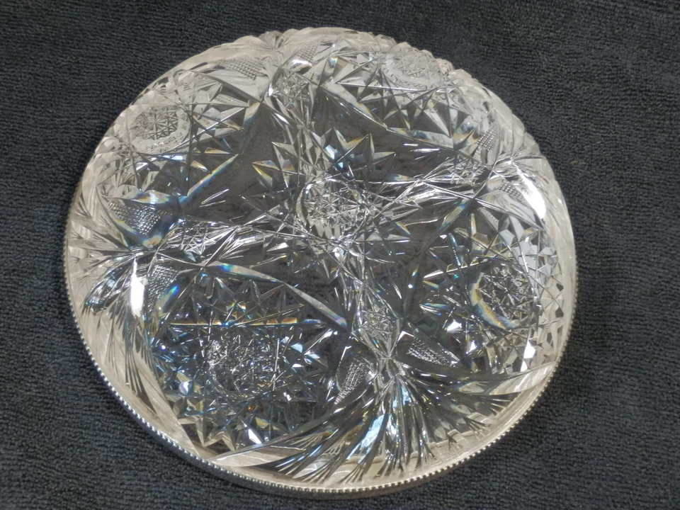 RARO circa 1907 Gorham 8"" cristal de plomo cuenco dividido con borde de plata de ley Foto 2 de 4