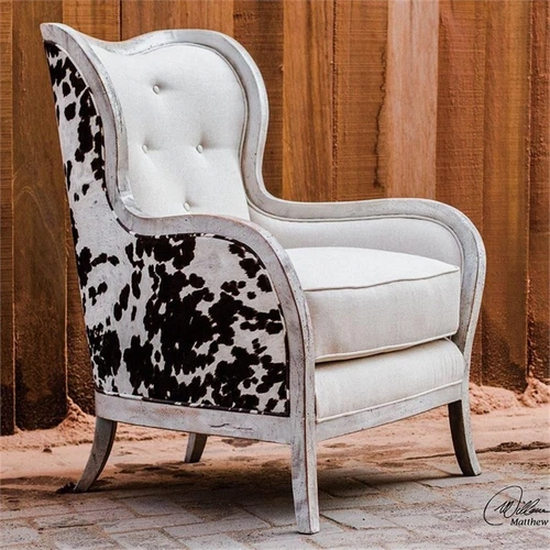 Uttermost Chalina Mahogany Wood and Fabric High Back Armchair in White - Picture 2 of 6