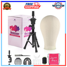 23" Canvas Wig Head with Tripod Stand Mannequin Block Set for Wig Making Making
