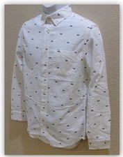 Men's Long Sleeve Collared Button Slim Fit Shirt Goodfellow  Co White w print