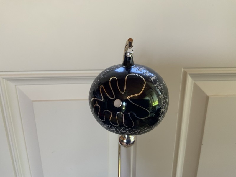 Vintage Glass Christmas Ornament Ball Drop-Black With Silver Design Large