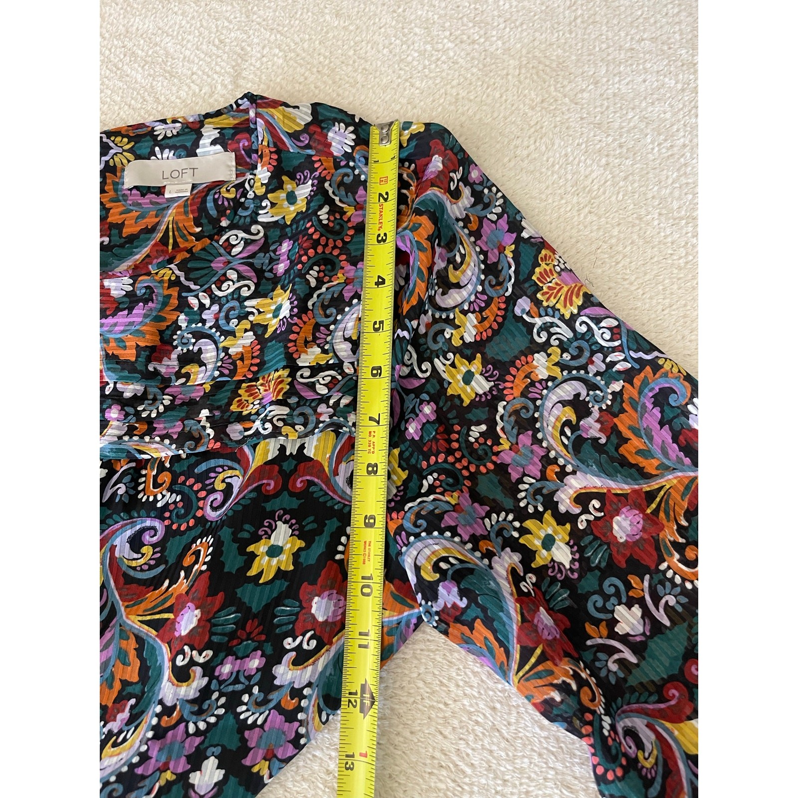 Loft Women's Floral Paisley Long Sleeve Green L Pastoral Garden Cottage Academia