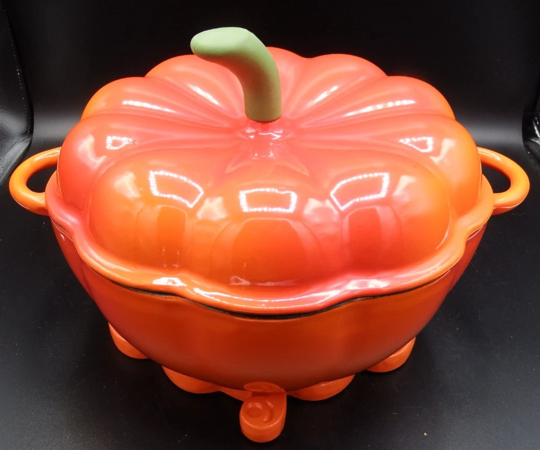 Technique Cast Iron Dutch Oven 3 Qt Enamel Pumpkin w/ Insulated Handle & Trivet