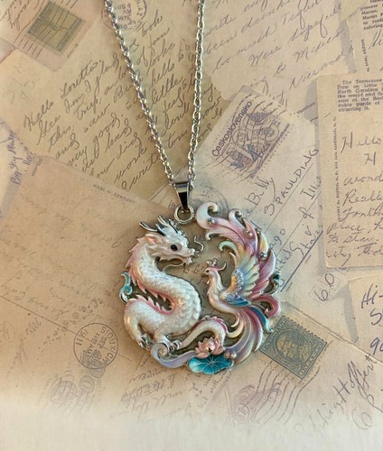 Enchanting Dragon & Phoenix Pendant Necklace - Mythical Charm Jewelry