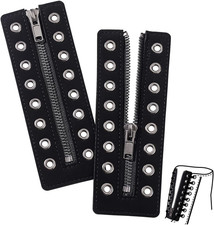 Leather Lace-In Boot Zipper Inserts, 6.2 X 2.1 Inch 8 Metal Eyelets, Gray No Tie