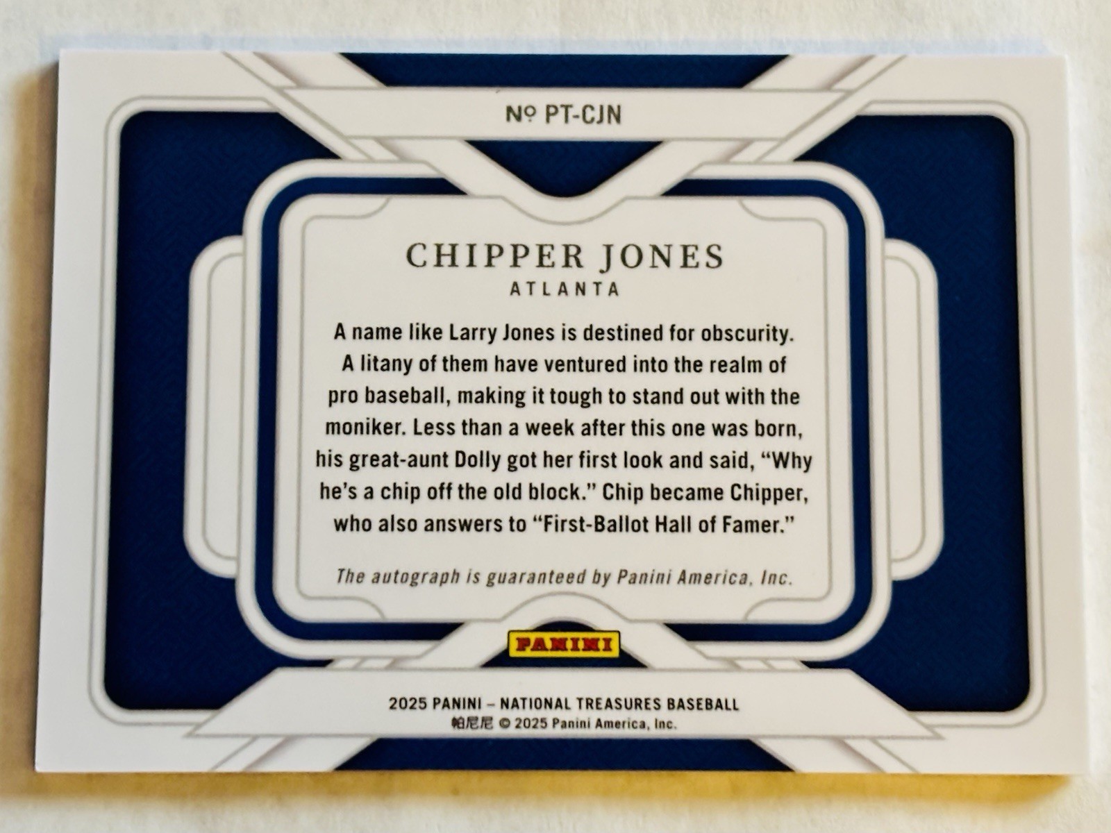 2025 Panini National Treasures Autograph Chipper Jones #21/25 #PT-CJN Signed HTF view 7
