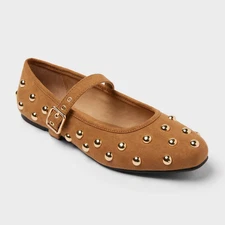 Women's Penny Gold Studded Mary Jane Flats with Memory Foam Insole -
