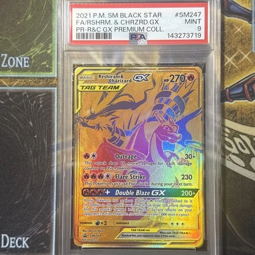 PSA 9 Black Star Promo SM247 Full Art Reshiram & Charizard GX Tag Team